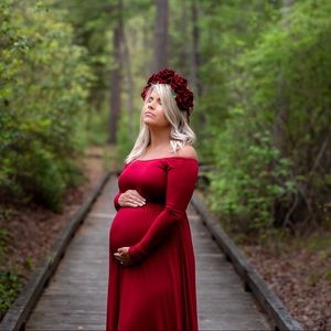 PinkBlush off Shoulder Maternity Maxi Dress